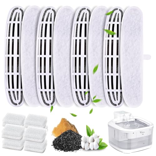 8 Packung Katzenbrunnen Filter Schwämme Ersatz, Haustier Wasser-Brunnen-Filter für 4,5L Katzenbrunnen mit Bewegungsmelder, Katzenbrunnen Kabellos Filter 8 STK Für FT999 von TESECU
