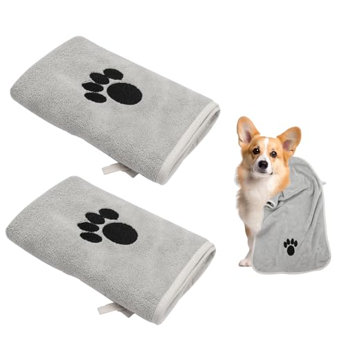 TESSTSY 2 Stück Hundehandtuch Extra Saugfähig für Hunde und Katzen, 35x75cm Grau Schnelltrocknend Haustier Mikrofaser Handtücher, Handtuch Hund, Hundehandtuch Mikrofaser, Handtücher für Haustiere von TESSTSY