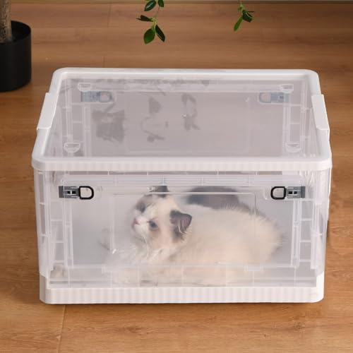 Katzentrocknungsbox | Anti-Haarfliegen | Transparenter faltbarer Haustier-Trockenraum | Trockenkäfig für Katze und kleine Hunde | Ohne Haartrockner (Transparent Weiß, Medium) von TESSVEYA