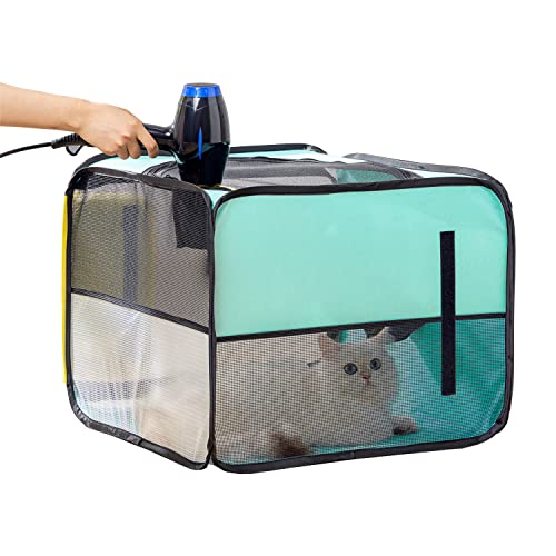 Trocknungsbox für Haustiere, Trockenraum für Katzen und Hunde, multifunktionale zusammenklappbare Box für Katzen und kleine und mittelgroße Hunde (L, Seeblau) von TESSVEYA