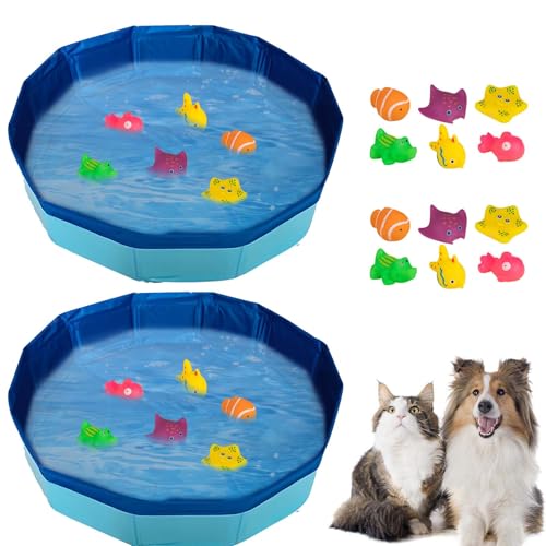 Katzenpool mit Spielzeug, Pool Spielzeug mit Fisch Spielzeug, Tragbares Katzenpool Hundepool, Interaktives Katzenspielzeug, Kleine Planschbecke, Sommer Wasserspielzeug für Katze Hunde (30 x 10 CM * 2) Katzenpool mit Spielzeug, Pool Spielzeug mit Fisch Spielzeug, Tragbares Katzenpool Hundepool, Interaktives Katzenspielzeug, Kleine Planschbecke, Sommer Wasserspielzeug für Katze Hunde (30 x 10 CM * 2) von TETSMG