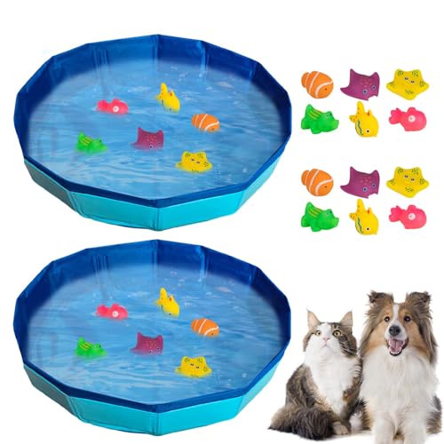 Katzenpool mit Spielzeug, Pool Spielzeug mit Fisch Spielzeug, Tragbares Katzenpool Hundepool, Interaktives Katzenspielzeug, Kleine Planschbecke, Sommer Wasserspielzeug für Katze Hunde (50 x 10 CM * 2) Katzenpool mit Spielzeug, Pool Spielzeug mit Fisch Spielzeug, Tragbares Katzenpool Hundepool, Interaktives Katzenspielzeug, Kleine Planschbecke, Sommer Wasserspielzeug für Katze Hunde (50 x 10 CM * 2) von TETSMG