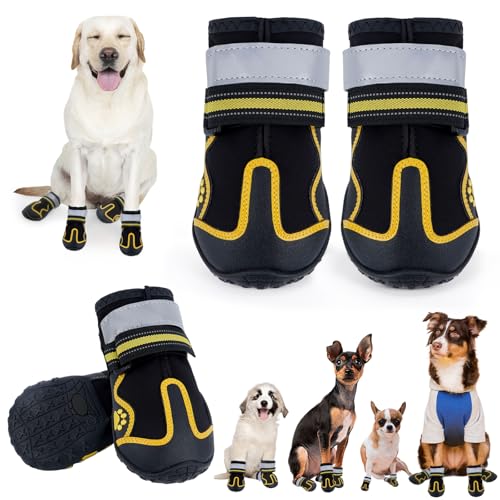 Hundeschuhe für heißen Gehweg, Hundeschuhe und Pfotenschutz für große, mittelgroße Hunde, um Lecken zu verhindern, Hundestiefel mit reflektierender Wirkung für Outdoor, Wandern, Hartholzböden von TEWIWAP