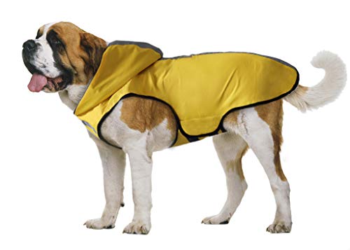 TFENG Dog Raincoat wasserdichte Hundeweste Reflektierende Kapuze Hundemantel Mesh Futter (Gelb, Größe XL) von TFENG