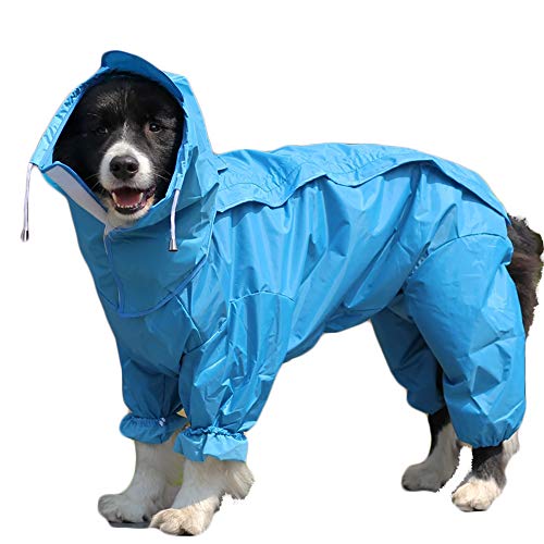 TFENG Hunde Regenmantel mit abnehmbarem Hoodie, Verstellbarer Outdoor-Tunnelzug Hundemantel, wasserdichte Hundejacke Regenjacke mit Kapuze und Kragenloch, 10 Größen (Blau) von TFENG