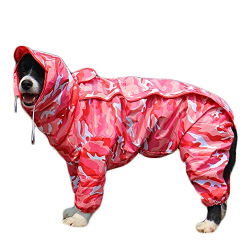 TFENG Hunde Regenmantel mit abnehmbarem Hoodie, Verstellbarer Outdoor-Tunnelzug Hundemantel, wasserdichte Hundejacke Regenjacke mit Kapuze und Kragenloch, 10 Größen (Camouflage pink) von TFENG