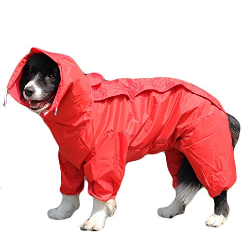 TFENG Hunde Regenmantel mit abnehmbarem Hoodie, Verstellbarer Outdoor-Tunnelzug Hundemantel, wasserdichte Hundejacke Regenjacke mit Kapuze und Kragenloch, 10 Größen (Rot) von TFENG