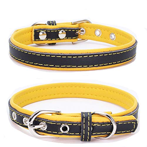 TFENG Hundehalsband, Verstellbarer Lederhalsband Basic Bling Halsbänder für Katzen und Hunde(Gelb,L) von TFENG