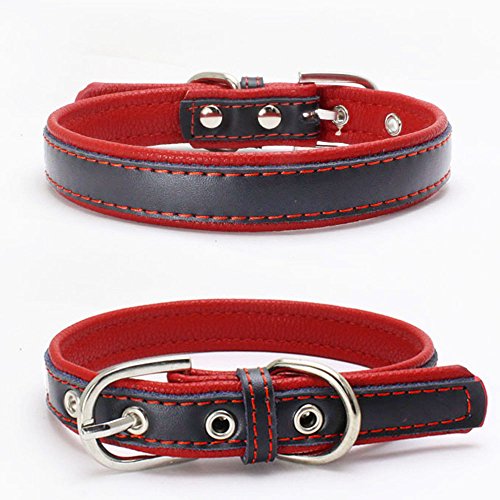 TFENG Hundehalsband, Verstellbarer Lederhalsband Basic Bling Halsbänder für Katzen und Hunde(Rot,M) von TFENG