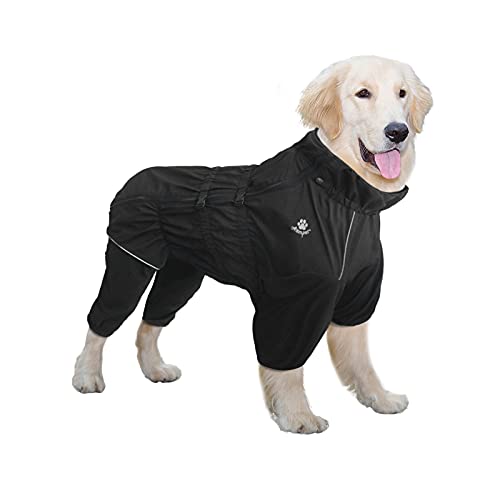 TFENG Outdoor Hunderegenmantel wasserdichte Hunde Regenjacke mit Reflektierende Streifen Sicherheitsstreifen Regenmantel für große mittlere kleine Hund, Schwarz 18" von TFENG