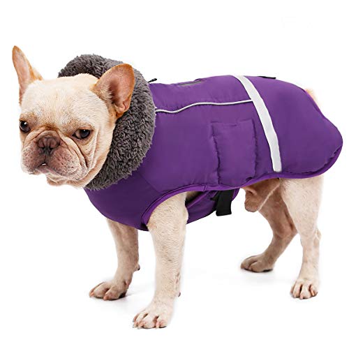 TFENG Reflektierend Hundejacke, Wasserdicht Hundemantel Warm gepolstert Puffer Weste Welpen Regenmantel mit Fleece für Hunde （Lila, Größe L von TFENG