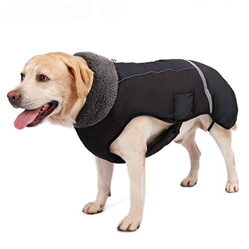 TFENG Reflektierend Hundejacke, Wasserdicht Hundemantel Warm gepolstert Puffer Weste Welpen Regenmantel mit Fleece für Hunde （Schwarz, Größe 2XL von TFENG