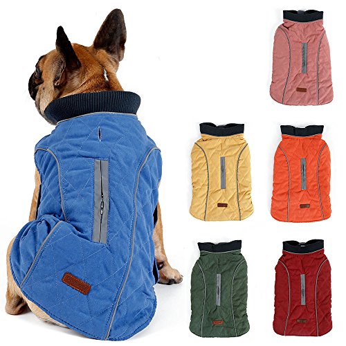 TFENG Reflektierend Hundejacke Brust 40-50cm, Rückenlänge 30cm Hundemantel Warm gepolstert Puffer Weste Welpen Regenmantel mit Fleece (Blau, S) von TFENG