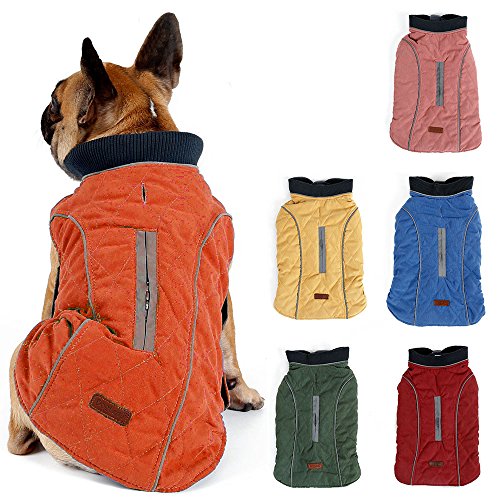 TFENG Reflektierend Hundejacke Brust 40-50cm, Rückenlänge 30cm Hundemantel Warm gepolstert Puffer Weste Welpen Regenmantel mit Fleece (Orange, S) von TFENG