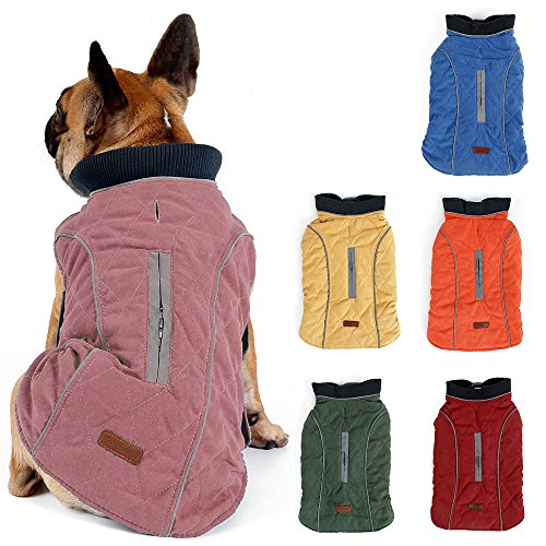 TFENG Reflektierend Hundejacke Brust 40-50cm, Rückenlänge 30cm Hundemantel Warm gepolstert Puffer Weste Welpen Regenmantel mit Fleece (Rosa, S) von TFENG