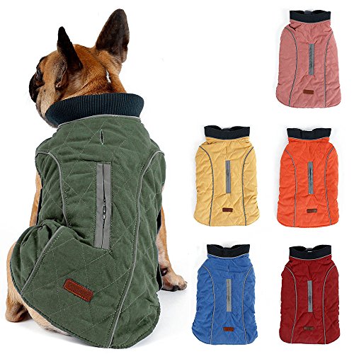 TFENG Reflektierend Hundejacke Brust 54-64cm, Rückenlänge 38cm Hundemantel Warm gepolstert Puffer Weste Welpen Regenmantel mit Fleece (Grün, L) von TFENG