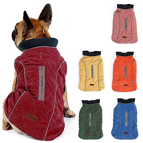 TFENG Reflektierend Hundejacke Brust 68-78cm, Rückenlänge 44cm Hundemantel Warm gepolstert Puffer Weste Welpen Regenmantel mit Fleece (Rot, XXL) von TFENG