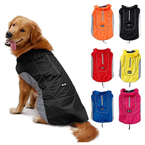 TFENG Reflektierend Hundejacke für Hunde, Wasserdicht Hundemantel Warm gepolstert Puffer Weste Welpen Regenmantel mit Fleece (Größe 2XL, Schwarz) von TFENG