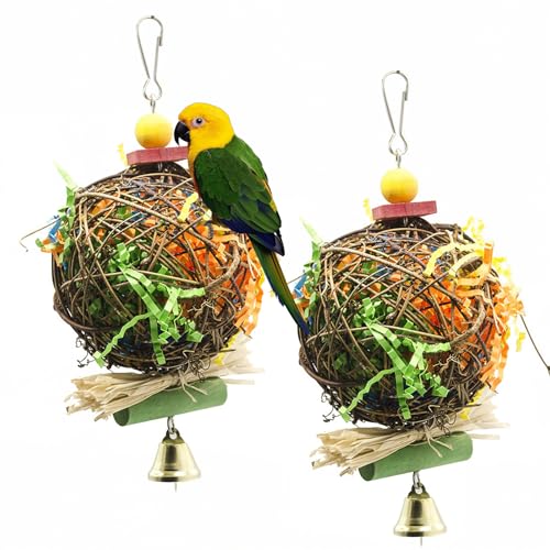 TFLPUO 2 Stück Vogelspielzeug, Budgies Toys Natural Rattan Ball Vogelkäfig Hängen Spielzeug Vogel Käfig Zubehör für Wellensittich Papageien (20 * 10cm) von TFLPUO