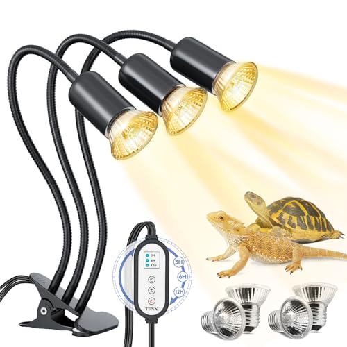 TFNN 2023 Reptilien Wärmelampe Dreiköpfe mit Zyklus-Timer UVA UVB Licht Einstellbare Solarlampe für Schildkröte Bart Drache Eidechse Schlange E26/27 Basis mit 4 Glühbirnen TFNN 2023 Reptilien Wärmelampe Dreiköpfe mit Zyklus-Timer UVA UVB Licht Einstellbare Solarlampe für Schildkröte Bart Drache Eidechse Schlange E26/27 Basis mit 4 Glühbirnen von TFNN
