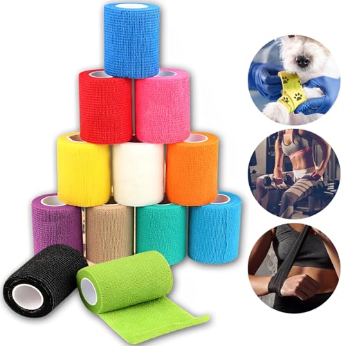 TFSZE 12 Rollen Selbsthaftende Bandage,Hund Vet Wrap,Pet Selbstklebender Verband Selbstklebende Bandage,12 Solide Farben Selbsthaftende Bandage,Fixierbinde für Pferd Pet Cohesive Bandages TFSZE 12 Rollen Selbsthaftende Bandage,Hund Vet Wrap,Pet Selbstklebender Verband Selbstklebende Bandage,12 Solide Farben Selbsthaftende Bandage,Fixierbinde für Pferd Pet Cohesive Bandages von TFSZE