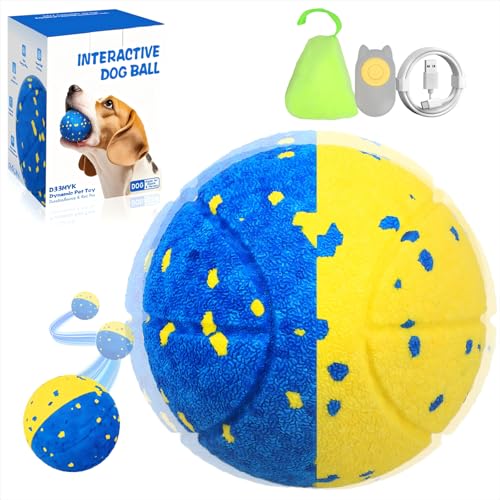 TGFIX ETPU Interaktives Hundespielzeug mit 3 Spielmodi IPX7 Aufbewahrungstasche，Unzerstörbar Hundeball Elektrisch，Selbstrollender Ball Hund Bewegt Sich mit LED-Lichtern (Blau&Geld) von TGFIX