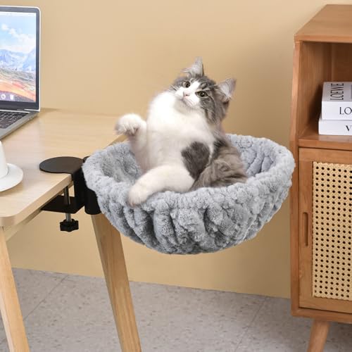TGMVI Katzen-Schreibtischbett, Schreibtisch-Katzenbett für Hauskatzen, rundes Katzenbett für den Schreibtisch, geeignet für Katzen mit einem Gewicht von bis zu 18 kg, Stahlrahmen, kann um 360 Grad von TGMVI