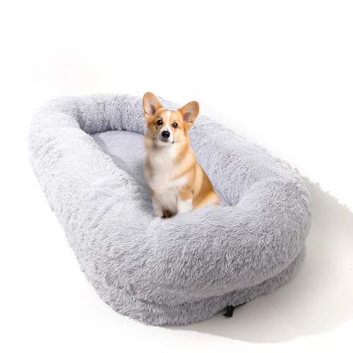 Großes Hundebett, 190,5 x 121,9 x 35,6 cm, menschliche Größe, großes Hundebett für Erwachsene und Haustiere, riesiges Sitzsack-Bett, beweglich und waschbar, Hellgrau von TGRNF