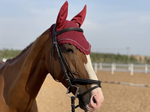 TGW RIDING Fliegenhaube Reitschutzmaske, Hores Fly Veil.Horse Ear Mütze, Full/Pony (Full, Burgundy) von TGW RIDING