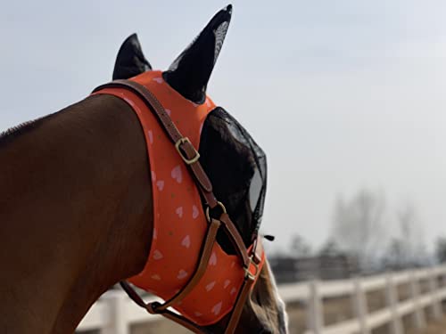 TGW RIDING Fliegenmaske für Pferde, super Komfort, Fliegenmaske für Pferde, Elastizität Fliegenmaske mit Ohren (L, Orange Herz) von TGW RIDING