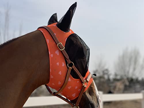 TGW RIDING Fliegenmaske für Pferde, super Komfort, Fliegenmaske für Pferde, Elastizität mit Ohren (M, Orange Herz) von TGW RIDING