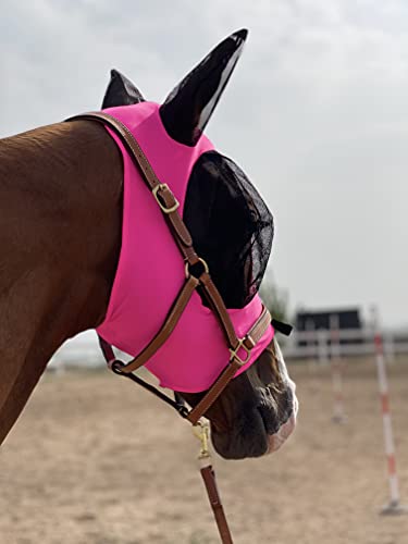 TGW RIDING Fliegenmaske für Pferde, super bequem, elastische Fliegenmaske mit Ohren (Größe M, Dunkelrosa) von TGW RIDING