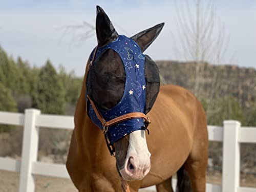 TGW RIDING Pferde-Fliegenmaske, super bequem, Pferde-Fliegenmaske, Elastizität, Fliegenmaske mit Ohren, wir stellen nur Produkte her, die Pferde mögen (Mitternachtsblau, Medium) von TGW RIDING