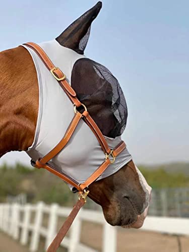 TGW RIDING Pferdefliegenmaske Super Komfort Pferde Fliegenmaske Elastizität Fliegenmaske mit Ohren (M, Hellgrau) von TGW RIDING