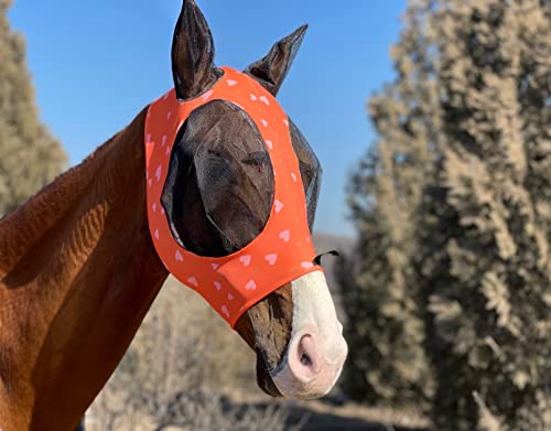 TGW Riding Super Fit Pferdefliegenmaske Pferde Fliegenmaske Horse Fly Mask (L, Orange Heart) von TGW RIDING