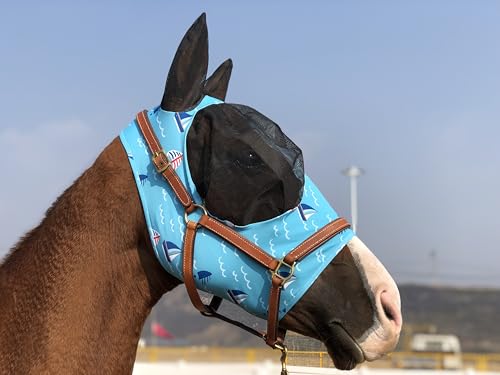 TGW Riding Super Fit Pferdefliegenmaske Pferde Fliegenmaske Horse Fly Mask (Sky Blue, M) von TGW RIDING