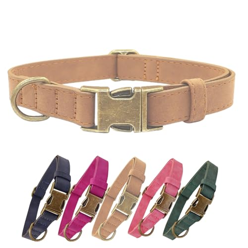 THAIN Hundehalsband aus weichem Leder, robuste Metallschnalle, gepolstertes Hundehalsband, Schnellverschluss, verstellbares Haustierhalsband für kleine Hunderassen (S, Braun) von THAIN