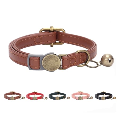 THAIN Leder-Katzenhalsband mit Glöckchen, verstellbar, langlebig, Retro-Glocke, passend für die meisten Katzen und Kätzchen, Braun THAIN Leder-Katzenhalsband mit Glöckchen, verstellbar, langlebig, Retro-Glocke, passend für die meisten Katzen und Kätzchen, Braun von THAIN