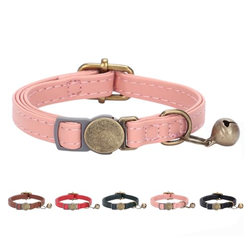 THAIN Leder-Katzenhalsband mit Glöckchen, verstellbar, langlebig, Retro-Glocke, passend für die meisten Katzen und Kätzchen, Rosa THAIN Leder-Katzenhalsband mit Glöckchen, verstellbar, langlebig, Retro-Glocke, passend für die meisten Katzen und Kätzchen, Rosa von THAIN