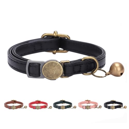 THAIN Leder-Katzenhalsband mit Glöckchen, verstellbar, langlebig, Retro-Glocke, passend für die meisten Katzen und Kätzchen, Schwarz THAIN Leder-Katzenhalsband mit Glöckchen, verstellbar, langlebig, Retro-Glocke, passend für die meisten Katzen und Kätzchen, Schwarz von THAIN