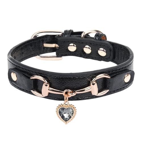THAIN Modisches Hundehalsband mit glitzernden Diamanten und Herzanhänger, 5 Löcher, verstellbar, PU-Leder, Strasssteine, Halskette, goldfarbene Schnalle, für kleine, mittelgroße Hunde, Mädchen, Jungen THAIN Modisches Hundehalsband mit glitzernden Diamanten und Herzanhänger, 5 Löcher, verstellbar, PU-Leder, Strasssteine, Halskette, goldfarbene Schnalle, für kleine, mittelgroße Hunde, Mädchen, Jungen von THAIN
