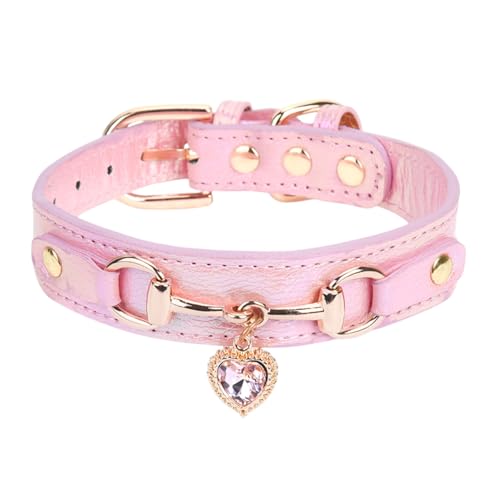 THAIN Modisches Hundehalsband mit glitzernden Diamanten und Herzanhänger, 5 Löcher, verstellbar, PU-Leder, Strasssteine, Halskette, goldfarbene Schnalle, für kleine, mittelgroße Hunde, Mädchen (Rosa THAIN Modisches Hundehalsband mit glitzernden Diamanten und Herzanhänger, 5 Löcher, verstellbar, PU-Leder, Strasssteine, Halskette, goldfarbene Schnalle, für kleine, mittelgroße Hunde, Mädchen (Rosa von THAIN