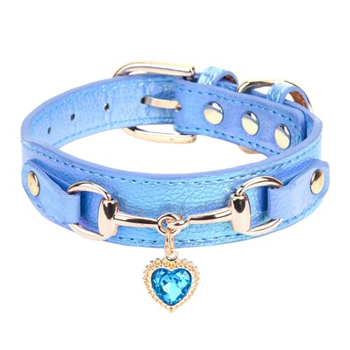 THAIN Modisches Hundehalsband mit glitzernden Diamanten und Herzanhänger, 5 Löcher, verstellbar, PU-Leder, Strasssteine, Halskette, goldfarbene Schnalle für kleine, mittelgroße Hunde, Jungen (Blau, S) THAIN Modisches Hundehalsband mit glitzernden Diamanten und Herzanhänger, 5 Löcher, verstellbar, PU-Leder, Strasssteine, Halskette, goldfarbene Schnalle für kleine, mittelgroße Hunde, Jungen (Blau, S) von THAIN