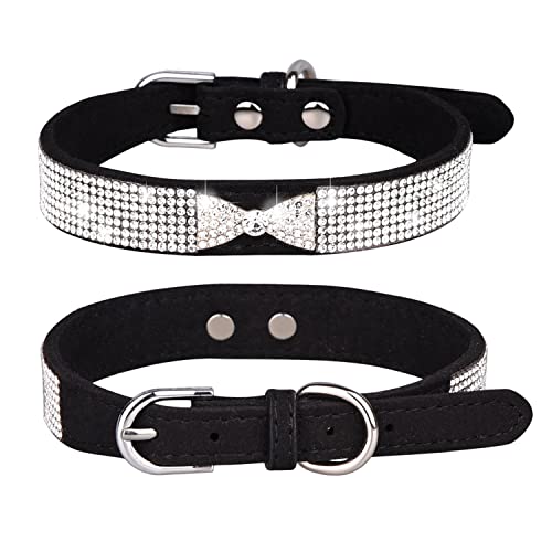 THAIN Strass-Halsband für Hunde und Katzen, mit Schleife, Dekoration für kleine, mittelgroße und große Hunde (XS, Schwarz) von THAIN