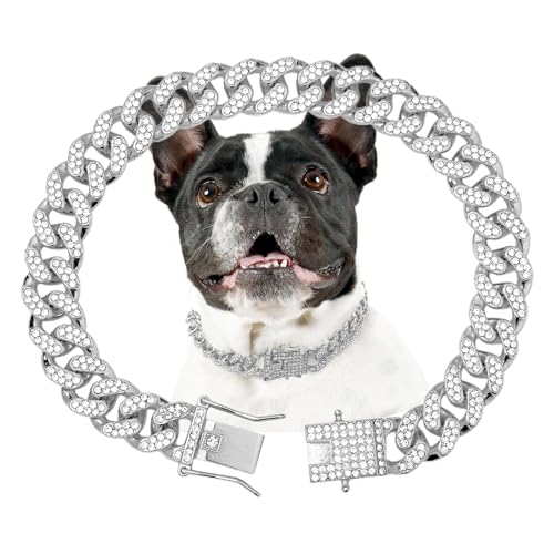 Hundehalsband, Diamant, kubanisches Gliederhalsband, Silber, 25,4 cm Hundehalsband, Diamant, kubanisches Gliederhalsband, Silber, 25,4 cm von THAMIAO