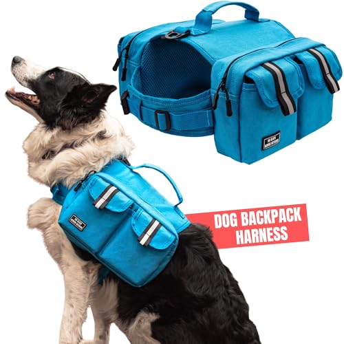 Hunderucksack, Geschirr, Satteltasche, reflektierende Riemen, verstellbare Passform, mit Kotbeutelspender, zwei große Seitentaschen, versteckte Reißverschlüsse, Metall-D-Ring, atmungsaktives Gewebe, von THE BLACK NOMAD OUTDOOR