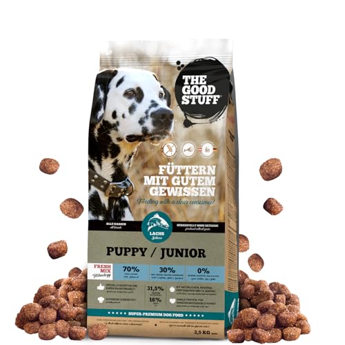THE GOODSTUFF Lachs (Puppy/Junior) 2,5 kg | Getreidefreies Hunde Trockenfutter Junior | Mit frischem Lachs | Hundetrockenfutter für Welpen & Junghunde | Ausgewogenes Super-Premium Welpen Trockenfutter von THE GOODSTUFF Petfood
