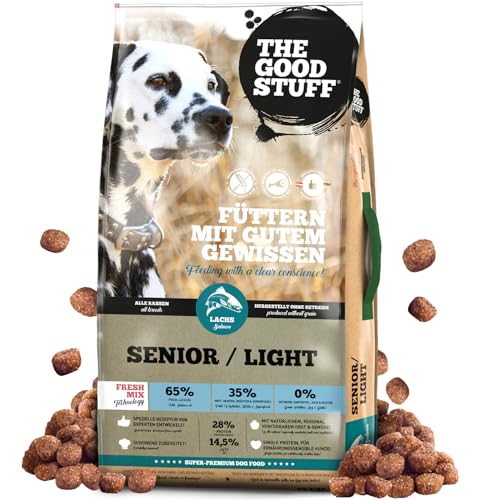 The GOODSTUFF Lachs (Senior/Adult Light) 12,5 kg | Getreidefreies Hundetrockenfutter mit frischem Lachs | Für Hunde mit wenig Aktivität | Hundefutter trocken | Super-Premium Trockenfutter für Hunde von THE GOODSTUFF Petfood