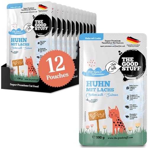The GOODSTUFF for Cats Huhn mit Lachs - Pouch 100 g | Hochwertiges Katzenfutter mit hohem Fleischanteil | Nassfutter für Katzen mit frischem Hühnerfleisch & Lachs | Katzenfutter nass ohne Getreide von THE GOODSTUFF Petfood