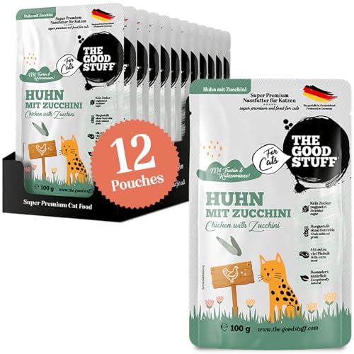 The GOODSTUFF for Cats Huhn mit Zucchini - Pouch 100 g | Hochwertiges Katzenfutter mit hohem Fleischanteil | Nassfutter für Katzen mit frischem Hühnerfleisch | Katzenfutter nass ohne Getreide von THE GOODSTUFF Petfood